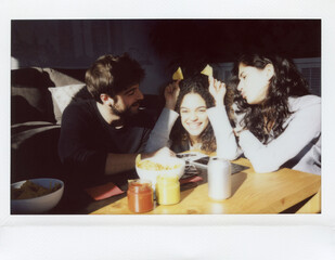 Three friends having fun together.