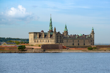 View from sea of Kronborg castle in Helsingor (Elsinore). Most important Renaissance castles in Northern Europe, known worldwide from Shakespeare's Hamlet. Helsingør, Denmark.