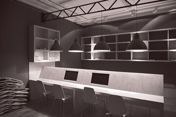 Laconic interior of a small cozy room for business negotiations