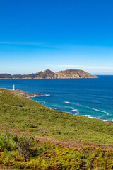 Fototapeta na wymiar panoramic landscape of Cabo Home in Pontevedra, Galicia, with the Cies Islands