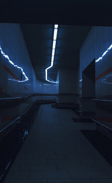 Passageway with neon lights iluminating /urban city detail.