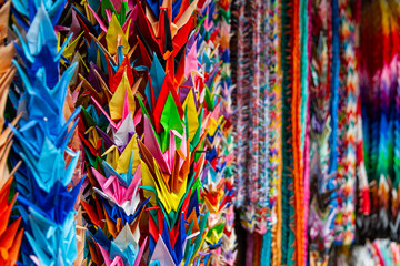 Colorful origami cranes at Fushimi Inari shrine in Kyoto