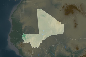Mali borders. Neighbourhood desaturated. Relief