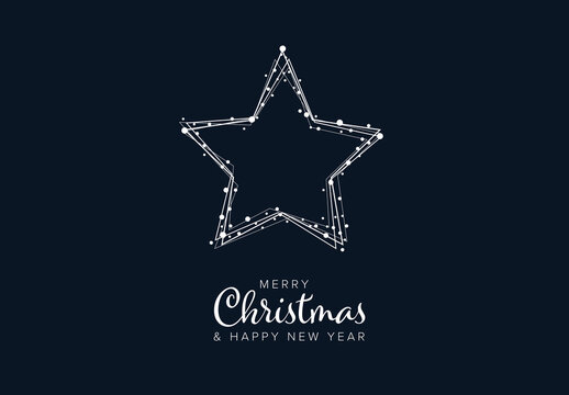 Merry Christmas Card Layout with Star and Snowflakes