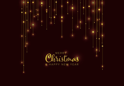 Merry Christmas Card Layout with Golden Light Chains