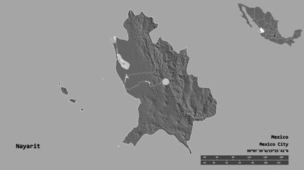Nayarit, state of Mexico, zoomed. Bilevel