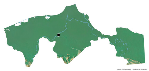 Tabasco, state of Mexico, on white. Relief