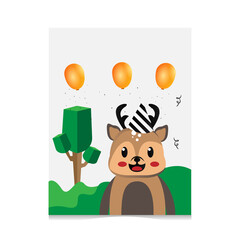 Hand drawn cartoon deer design greeting card template