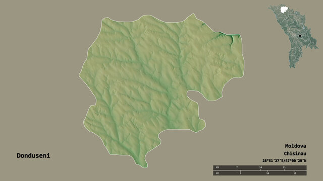 Donduseni, district of Moldova, zoomed. Relief