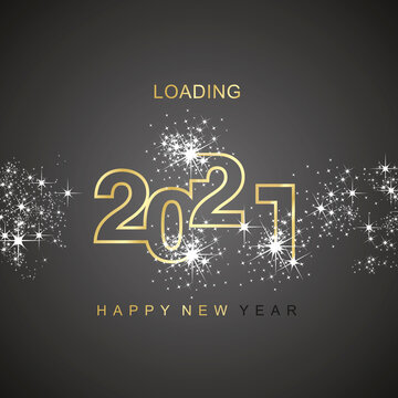 Happy New Year 2021 loading light spark firework gold white black vector logo icon