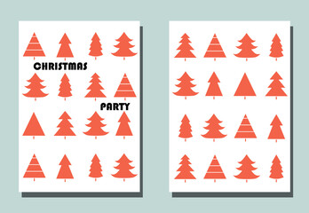 Fototapeta na wymiar Trendy cover with graphic Christmas trees.Two vector flyers for holiday invitation.