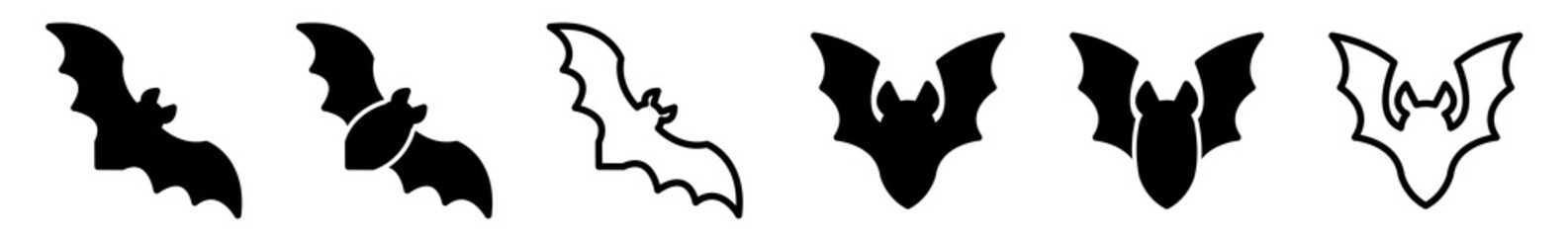 Bat Icon Black | Flying Bats Illustration | Halloween Symbol | Vampire Logo | Scary Sign | Isolated | Variations - obrazy, fototapety, plakaty
