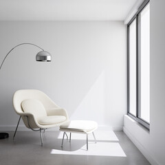 Contemporary Bright Modern White Office Living-Room Arm Chair Lamp Minimalist Blank Empty Wall