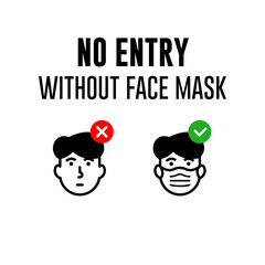 No Entry Without Face Mask or Wear a Mask Icon. Vector Image.