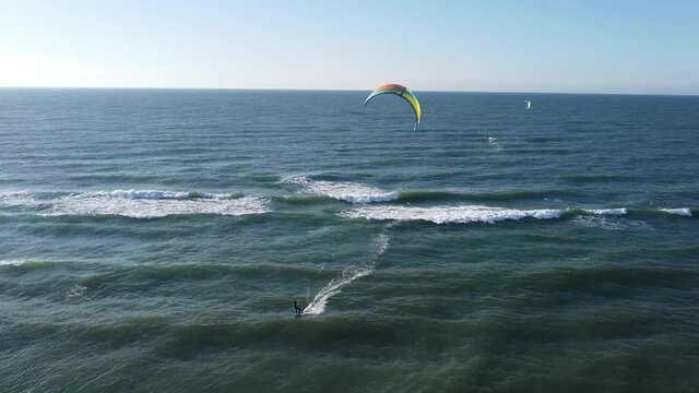 Kitesurfer in Cold Hawaii, Klitm&oslash;ller, Denmark on the North Sea