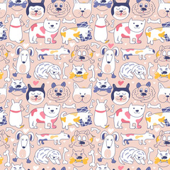 pattern on pink with colorful dogs