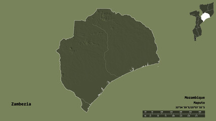 Zambezia, province of Mozambique, zoomed. Administrative