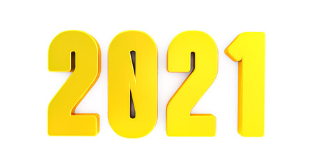2021 New year isolated on white background. Shiny gold sign, 3D render
