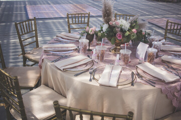 Elegant dinner table served on a roof