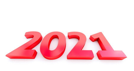 2021 New year isolated on white background.  2021 in red. 3D render