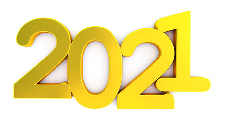 2021 New year isolated on white background. Shiny gold sign, 3D render