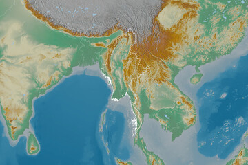 Myanmar borders. Relief