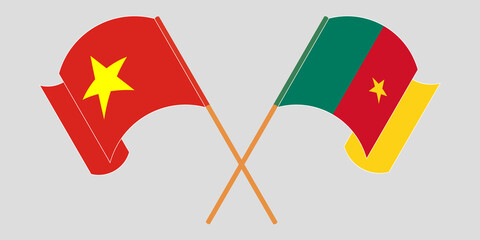 Crossed and waving flags of Cameroon and Vietnam