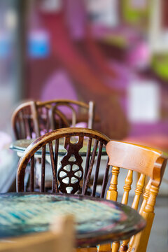 Tables and Chairs in a Colorful Seting