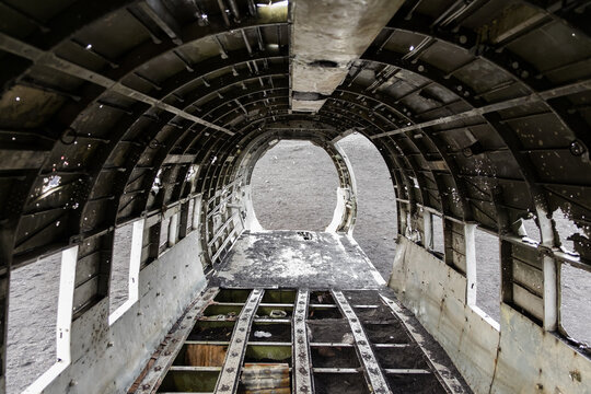 Interior of crashed Navy Douglas Super DC-3 plane in Vik, Iceland