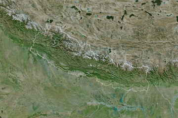 Nepal outlined. Satellite