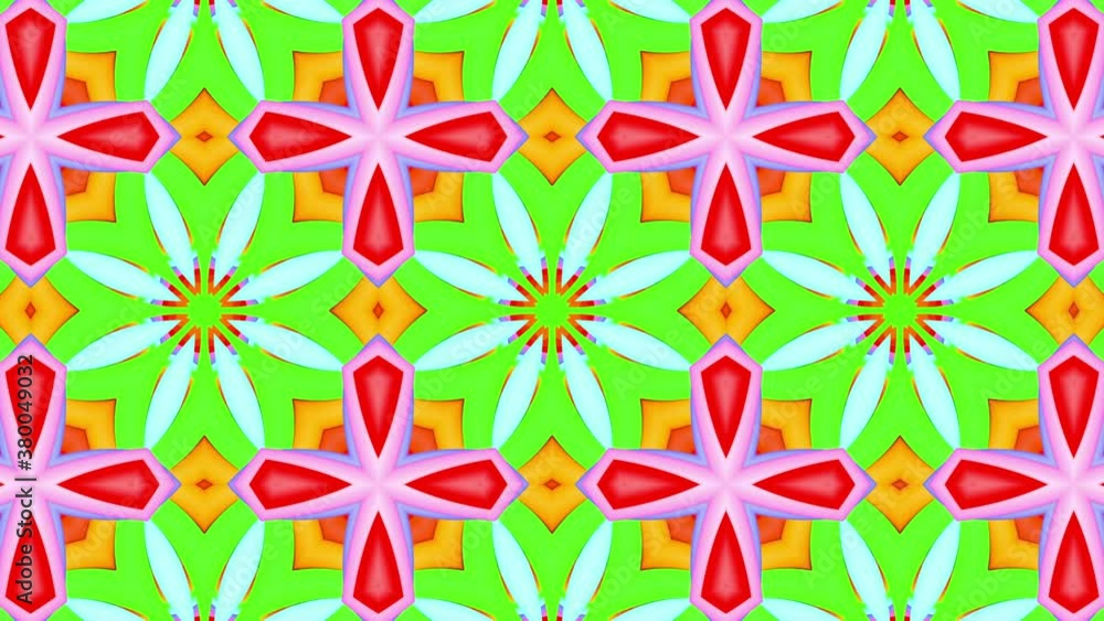 Poster multicolored moving kaleidoscope patterns. abstract looped animated background. 3d render