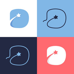 D letter logo set consisting of comet tail and negative space star icon.