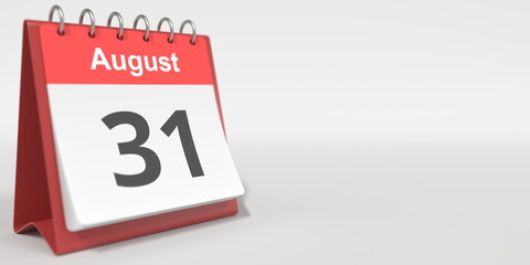 August 31 date written in German on the flip calendar page. 3d rendering