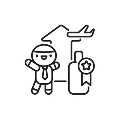 Incentive tourism line black icon. Cute character on training kawaii pictogram. Sign for web page, mobile app, button, logo. Vector isolated element. Editable stroke
