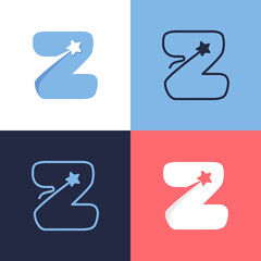 Z letter logo set consisting of comet tail and negative space star icon.