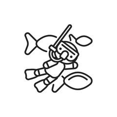 Diving line black icon. Outdoor activities kawaii pictogram. Sign for web page, mobile app, button, logo. Vector isolated element. Editable stroke