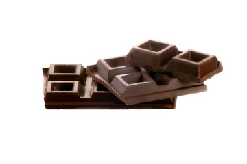 dark chocolate bars and blocks isolated on white