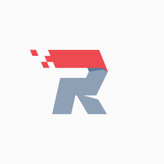 R letter logo with taxi checkered pattern line.