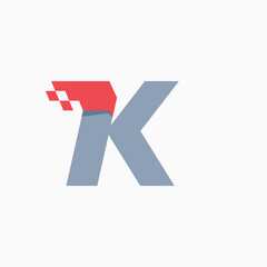 K letter logo with taxi checkered pattern line.