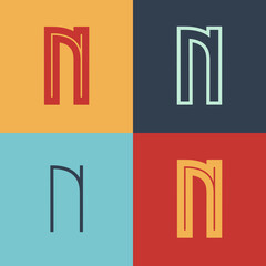 Art Deco inspired letter N logo set with line in the middle.