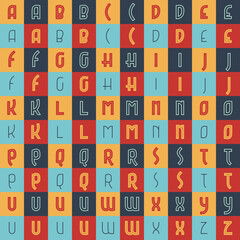 Art Deco inspired alphabet with line in the middle.
