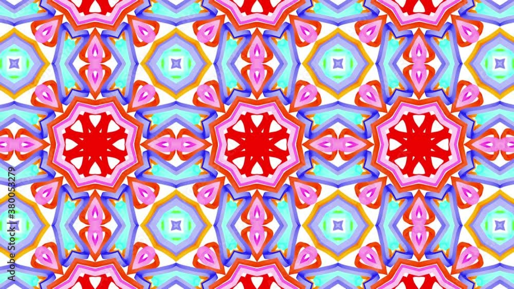 Poster multicolored moving kaleidoscope patterns. abstract looped animated background. 3d render