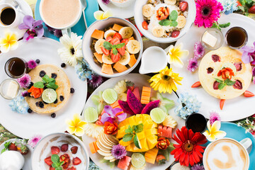 Variety of sweet breakfast on the table