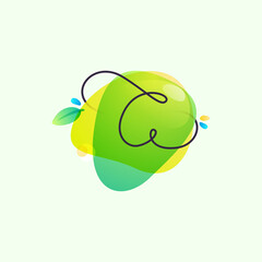 C letter logo placed on green watercolor blots.