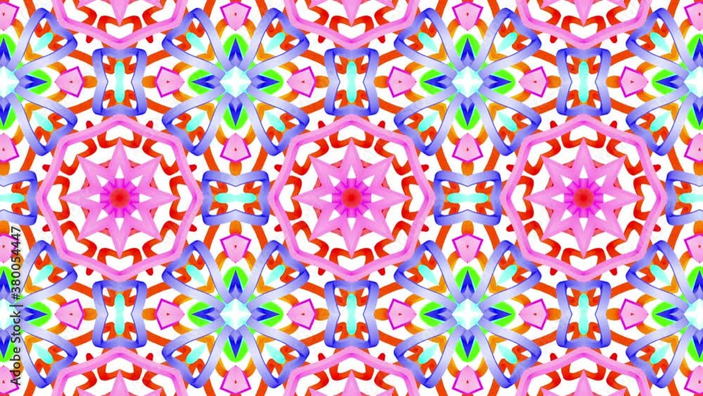 Poster multicolored moving kaleidoscope patterns. abstract looped animated background. 3d render