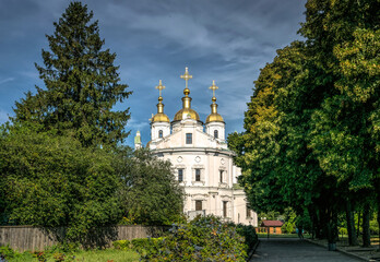 Orthodox church in Poltava against the spring blue sky