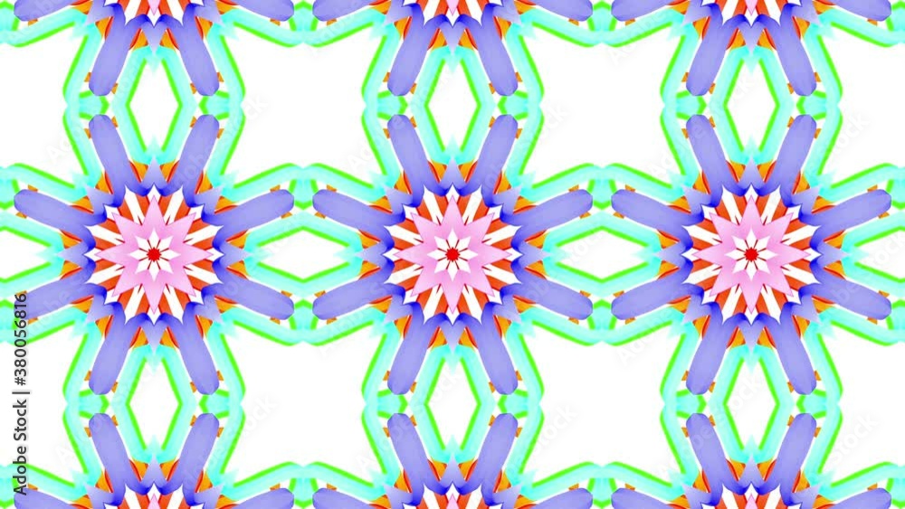 Poster multicolored moving kaleidoscope patterns. abstract looped animated background. 3d render