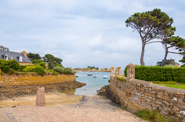 Ile de Brehat, France - August 27, 2019: The Vauban bridge or Pont ar Prad and Port of the Rope...