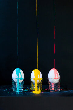 The eggs being spilled with the paint