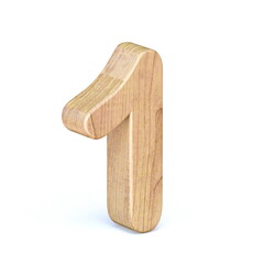 Rounded wooden font Number 1 ONE 3D